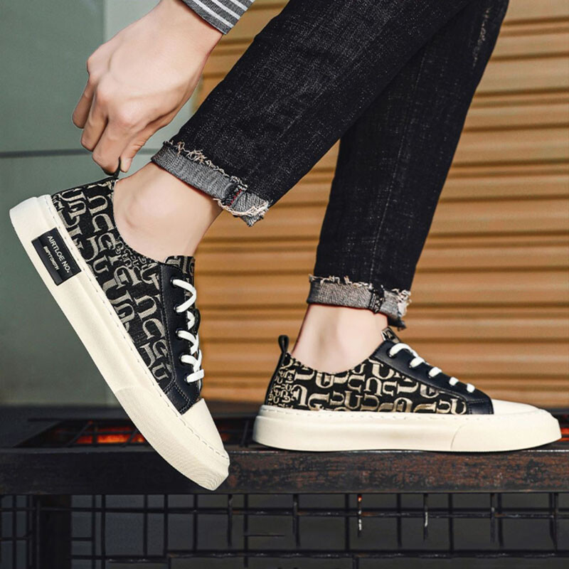 Pavasario rudens sportbačiai Vyriški Minkšti plokščiapadžiai Laisvalaikiai Batai Mados Abėcėlė Spausdinti Drobė Sportiniai Batai Vyriški neslystantys platforminiai čiuožimo batai