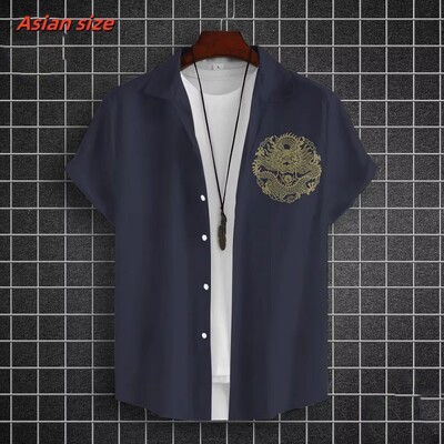 Lahe draakoni mustriga Hawaii särk meestele Hiina uusaasta 3D-prindiga lühikeste varrukatega topid vabaaja revääriga Aloha särgid lahtised pluusid