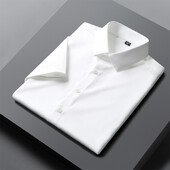 Nauji pavasario vasaros vyriški marškinėliai, nelyginami nuo raukšlių verslo kasdieniai vienspalviai elastingi, švelnūs trumpomis rankovėmis darbiniai socialiniai marškinėliai