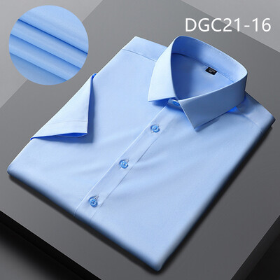 Nauji pavasario vasaros vyriški marškinėliai, nelyginami nuo raukšlių verslo kasdieniai vienspalviai elastingi, švelnūs trumpomis rankovėmis darbiniai socialiniai marškinėliai