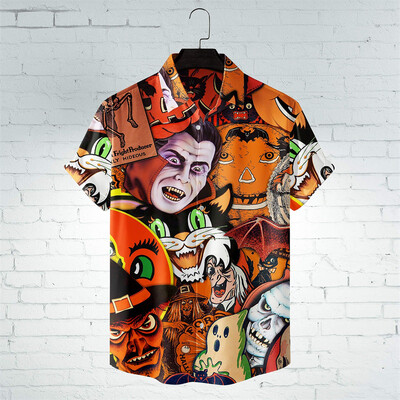 Helovino vakarėlio drabužiai Vyriški šventiniai marškinėliai trumpomis rankovėmis Vasaros laisvalaikio gatvės marškinėliai 2023 m. Nauji vyriški lauko siaubo Harajuku marškinėliai