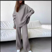 Moteriškas 2 dalių megztas aukšta apykakle šiltas rudens žiemos sportinis kostiumas ilgomis rankovėmis ir kelnių kostiumai moterims Elegantiškas kelnių kostiumas