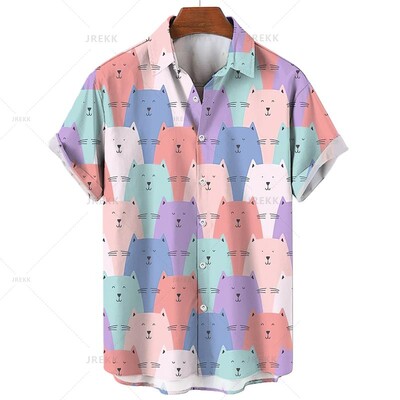 Vyriški marškinėliai Havajų trumpomis rankovėmis vyriški drabužiai Madingi marškinėliai mergaitei Kawaii Kitten Top marškinėliai Harajuku mielos palaidinės viršūnės