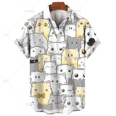 Vyriški marškinėliai Havajų trumpomis rankovėmis vyriški drabužiai Madingi marškinėliai mergaitei Kawaii Kitten Top marškinėliai Harajuku mielos palaidinės viršūnės