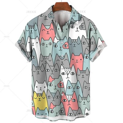 Vyriški marškinėliai Havajų trumpomis rankovėmis vyriški drabužiai Madingi marškinėliai mergaitei Kawaii Kitten Top marškinėliai Harajuku mielos palaidinės viršūnės