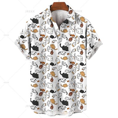 Vyriški marškinėliai Havajų trumpomis rankovėmis vyriški drabužiai Madingi marškinėliai mergaitei Kawaii Kitten Top marškinėliai Harajuku mielos palaidinės viršūnės