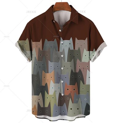 Vyriški marškinėliai Havajų trumpomis rankovėmis vyriški drabužiai Madingi marškinėliai mergaitei Kawaii Kitten Top marškinėliai Harajuku mielos palaidinės viršūnės