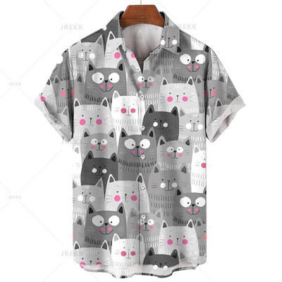 Vyriški marškinėliai Havajų trumpomis rankovėmis vyriški drabužiai Madingi marškinėliai mergaitei Kawaii Kitten Top marškinėliai Harajuku mielos palaidinės viršūnės