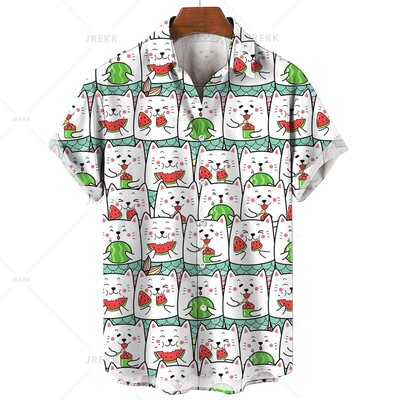 Vyriški marškinėliai Havajų trumpomis rankovėmis vyriški drabužiai Madingi marškinėliai mergaitei Kawaii Kitten Top marškinėliai Harajuku mielos palaidinės viršūnės