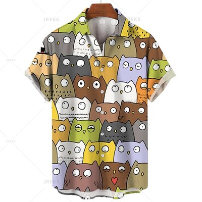 Vyriški marškinėliai Havajų trumpomis rankovėmis vyriški drabužiai Madingi marškinėliai mergaitei Kawaii Kitten Top marškinėliai Harajuku mielos palaidinės viršūnės