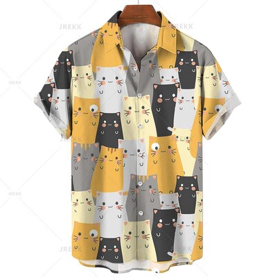 Vyriški marškinėliai Havajų trumpomis rankovėmis vyriški drabužiai Madingi marškinėliai mergaitei Kawaii Kitten Top marškinėliai Harajuku mielos palaidinės viršūnės