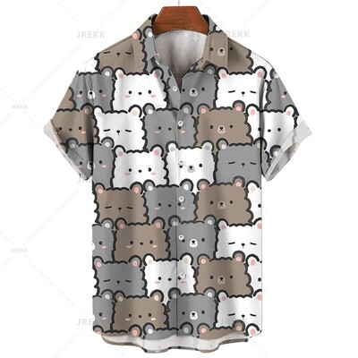 Vyriški marškinėliai Havajų trumpomis rankovėmis vyriški drabužiai Madingi marškinėliai mergaitei Kawaii Kitten Top marškinėliai Harajuku mielos palaidinės viršūnės