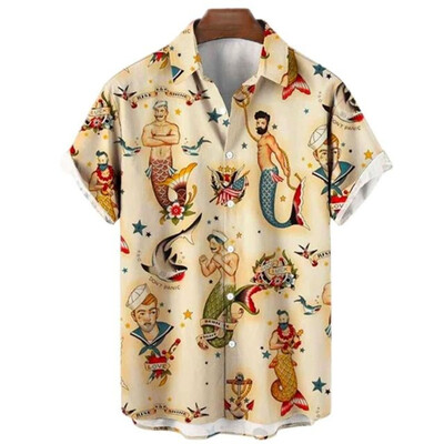 2023. aasta suvine ülisuur Hawaii kvaliteetne särk Meeste Disainerriided Meremeeste tänavarõivad Merineitsi rand välitingimustes lühikeste varrukatega