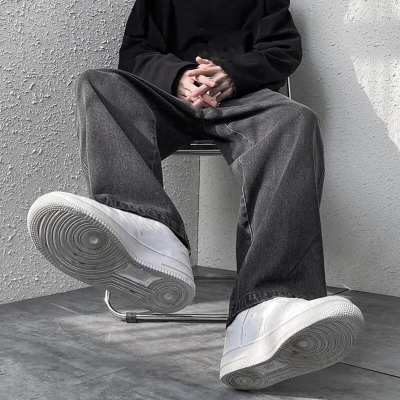 Madingi Laisvi Vyriški Džinsai Plačios Kelnės Baggy Kelnės Retro tiesios Ilgos Kelnės Džinsinio audinio mišinys, skirtas lauko kelionėms Kasdieniai gatvės drabužiai