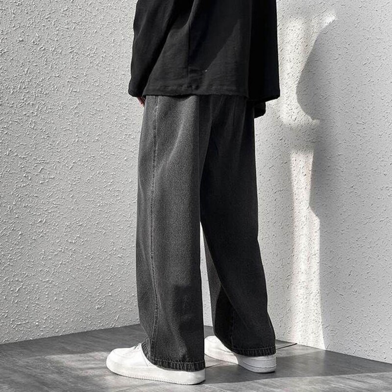 Madingi Laisvi Vyriški Džinsai Plačios Kelnės Baggy Kelnės Retro tiesios Ilgos Kelnės Džinsinio audinio mišinys, skirtas lauko kelionėms Kasdieniai gatvės drabužiai