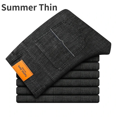 Vyriškos kelnės biuro verslo džinsai Vyriški klasikiniai mėlyni juodi medvilniniai tampriai džinsiniai kelnės vyriškos prekės ženklo kelnės