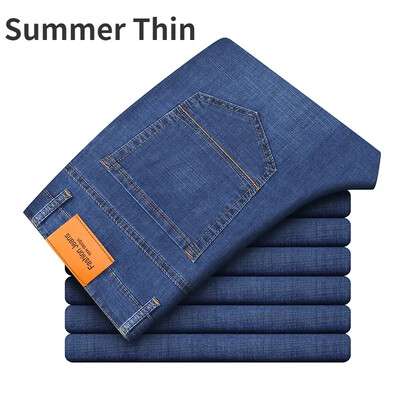 Vyriškos kelnės biuro verslo džinsai Vyriški klasikiniai mėlyni juodi medvilniniai tampriai džinsiniai kelnės vyriškos prekės ženklo kelnės