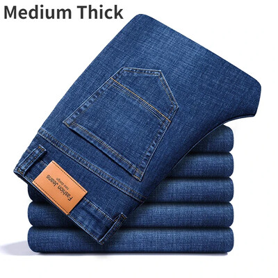 Vyriškos kelnės biuro verslo džinsai Vyriški klasikiniai mėlyni juodi medvilniniai tampriai džinsiniai kelnės vyriškos prekės ženklo kelnės