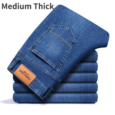 Vyriškos kelnės biuro verslo džinsai Vyriški klasikiniai mėlyni juodi medvilniniai tampriai džinsiniai kelnės vyriškos prekės ženklo kelnės
