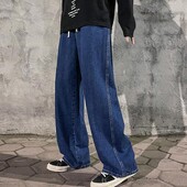 Korean Fashion Vyriški džinsai, elastingi juosmuo, klasikinis buvo Spalva Tiesios džinsinės plačios kelnės Vyriškos šviesiai mėlynos pilkos juodos