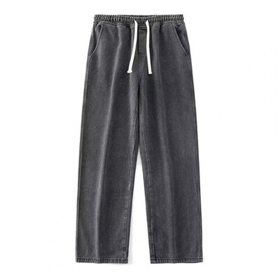 Korean Fashion Vyriški džinsai, elastingi juosmuo, klasikinis buvo Spalva Tiesios džinsinės plačios kelnės Vyriškos šviesiai mėlynos pilkos juodos