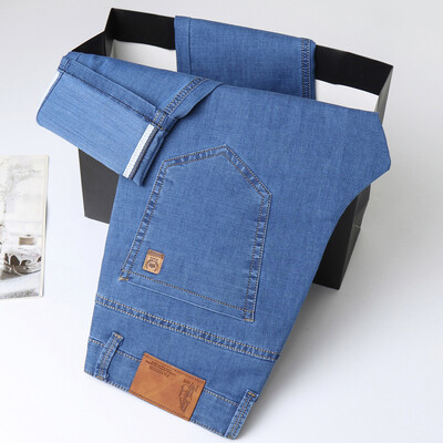 Šviesiai mėlyna Klasikinė verslo laisvalaikio medvilninės kelnės Madingos kvėpuojančios džinsinės elastinės kelnės Gamintojas Vyriški drabužiai Tiesūs džinsai