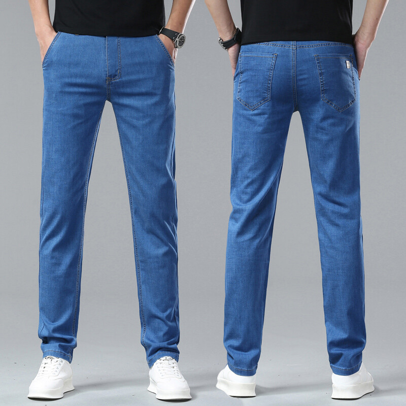 Šviesiai mėlyna Klasikinė verslo laisvalaikio medvilninės kelnės Madingos kvėpuojančios džinsinės elastinės kelnės Gamintojas Vyriški drabužiai Tiesūs džinsai