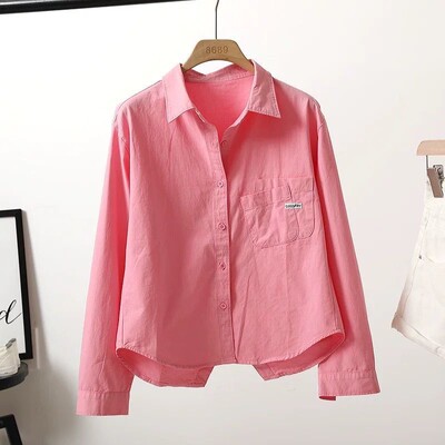 100 % grynos medvilnės šviesiai mėlynos nugaros trumpi medvilniniai marškinėliai pavasario rudeniui Nauji laisvalaikio palaidinė palaidinė Viršutiniai madingi drabužiai moterims