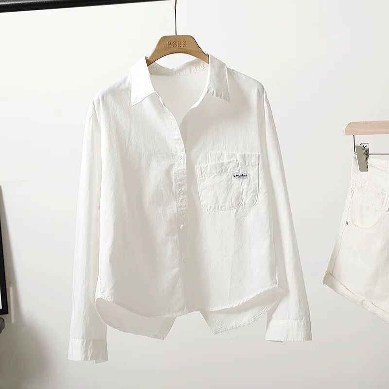 100 % grynos medvilnės šviesiai mėlynos nugaros trumpi medvilniniai marškinėliai pavasario rudeniui Nauji laisvalaikio palaidinė palaidinė Viršutiniai madingi drabužiai moterims