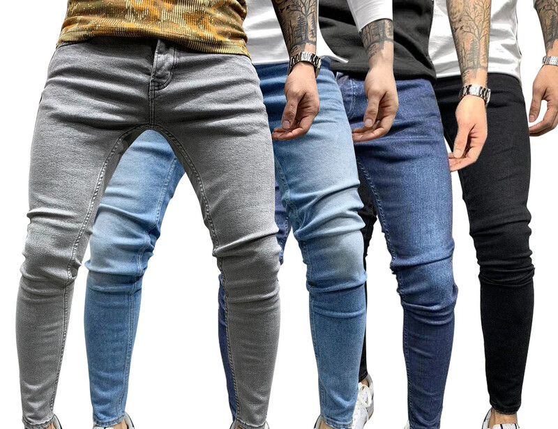 Vīriešu elastīgi šauri džinsi Klasiski četru krāsu elastīgi, šauri vīriešu apģērbi, masīvkoka džinsu bikses, vīriešu ielas Slim Fit Y2k vīriešu džinsi