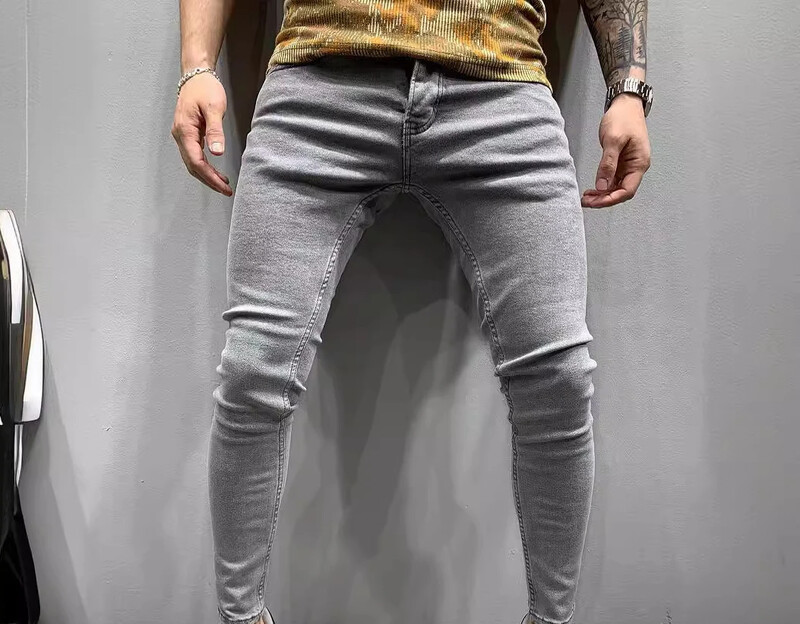 Vīriešu elastīgi šauri džinsi Klasiski četru krāsu elastīgi, šauri vīriešu apģērbi, masīvkoka džinsu bikses, vīriešu ielas Slim Fit Y2k vīriešu džinsi