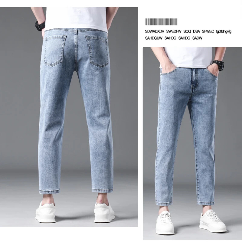 Vyriškos džinsinės devynių taškų kelnės „Four Seasons Can Wear“ gali dėvėti tamprius džinsus tiesiomis kelnėmis