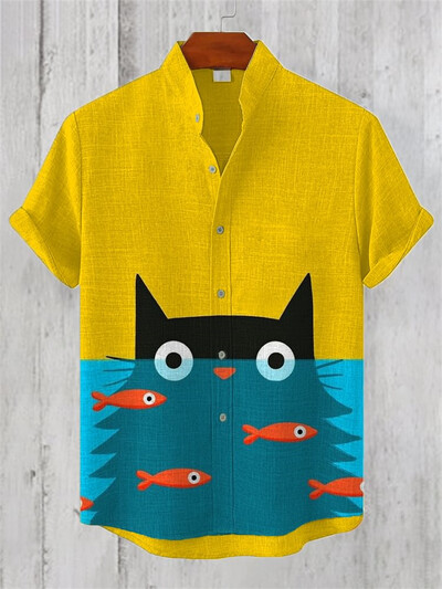 Lininiai vyriški madingi laisvalaikio marškiniai trumpomis rankovėmis 3D spausdinto rašto drabužiai 2024 m. Havajų marškiniai vyriški socialiniai marškiniai aukščiausios kokybės