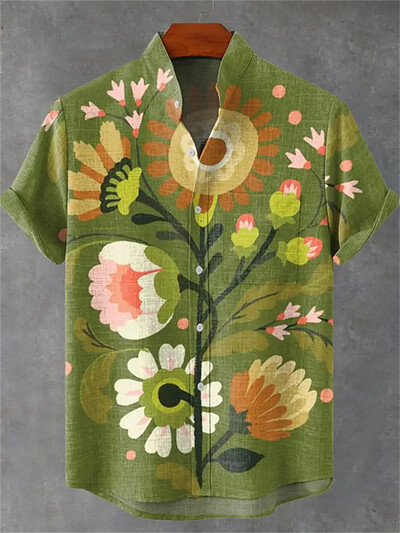 Lininiai vyriški madingi laisvalaikio marškiniai trumpomis rankovėmis 3D spausdinto rašto drabužiai 2024 m. Havajų marškiniai vyriški socialiniai marškiniai aukščiausios kokybės