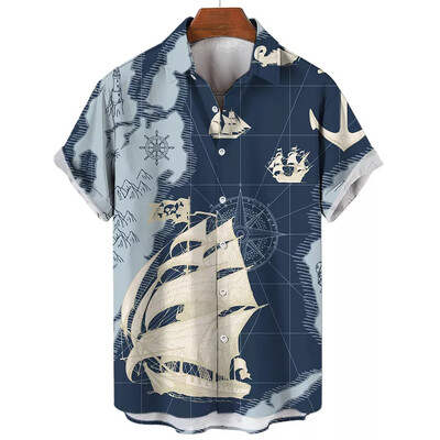 2024. gada vasaras kompass, grafisks vīriešu havajiešu krekls, 3d drukas krekli vīriešiem, vintage lielizmēra havajiešu krekli Beach Retro Camisa topi