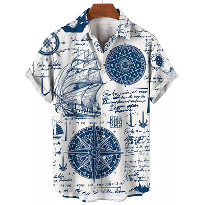 2024. gada vasaras kompass, grafisks vīriešu havajiešu krekls, 3d drukas krekli vīriešiem, vintage lielizmēra havajiešu krekli Beach Retro Camisa topi