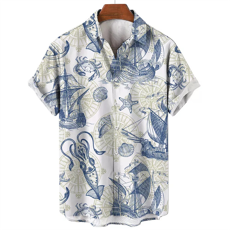 2024. gada vasaras kompass, grafisks vīriešu havajiešu krekls, 3d drukas krekli vīriešiem, vintage lielizmēra havajiešu krekli Beach Retro Camisa topi