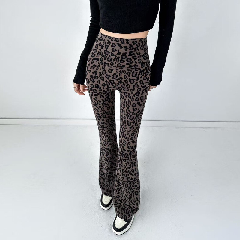 Ženske lepršave hlače s uzorkom leoparda, elastične tajice visokog struka, ležerne, proljetne, ljetne korejske uske ravne cijevi