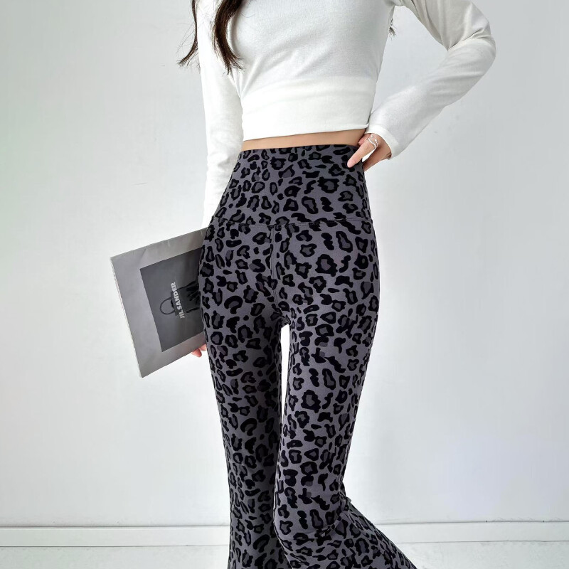 Ženske lepršave hlače s uzorkom leoparda, elastične tajice visokog struka, ležerne, proljetne, ljetne korejske uske ravne cijevi