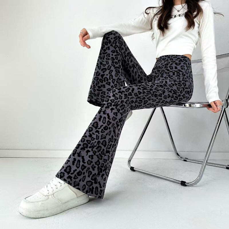 Ženske lepršave hlače s uzorkom leoparda, elastične tajice visokog struka, ležerne, proljetne, ljetne korejske uske ravne cijevi