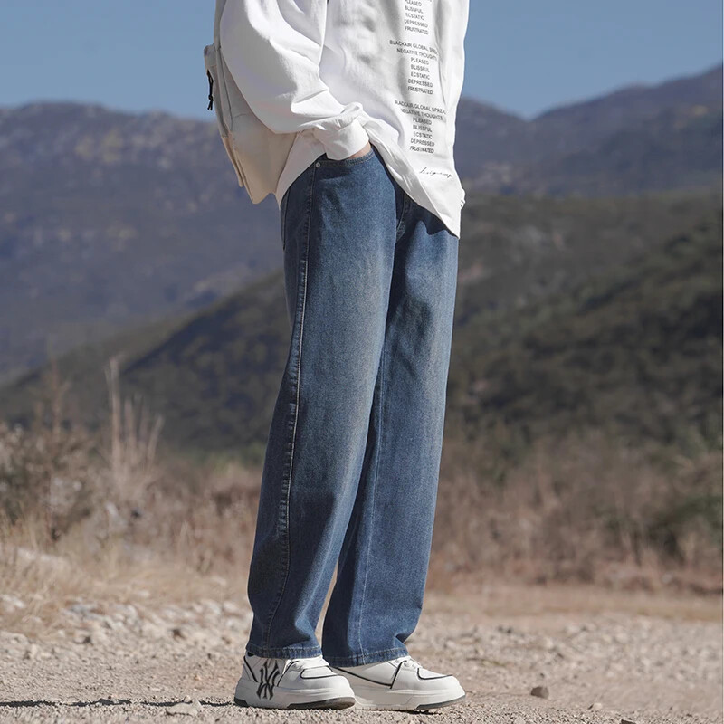 5 spalvos Pavasaris ruduo Nauja mada Korėjos Laisvi Tiesūs Džinsai Vyriški Kelnės elastinga juosmuo plati kojos Laisvalaikio kelnės Vyriški drabužiai