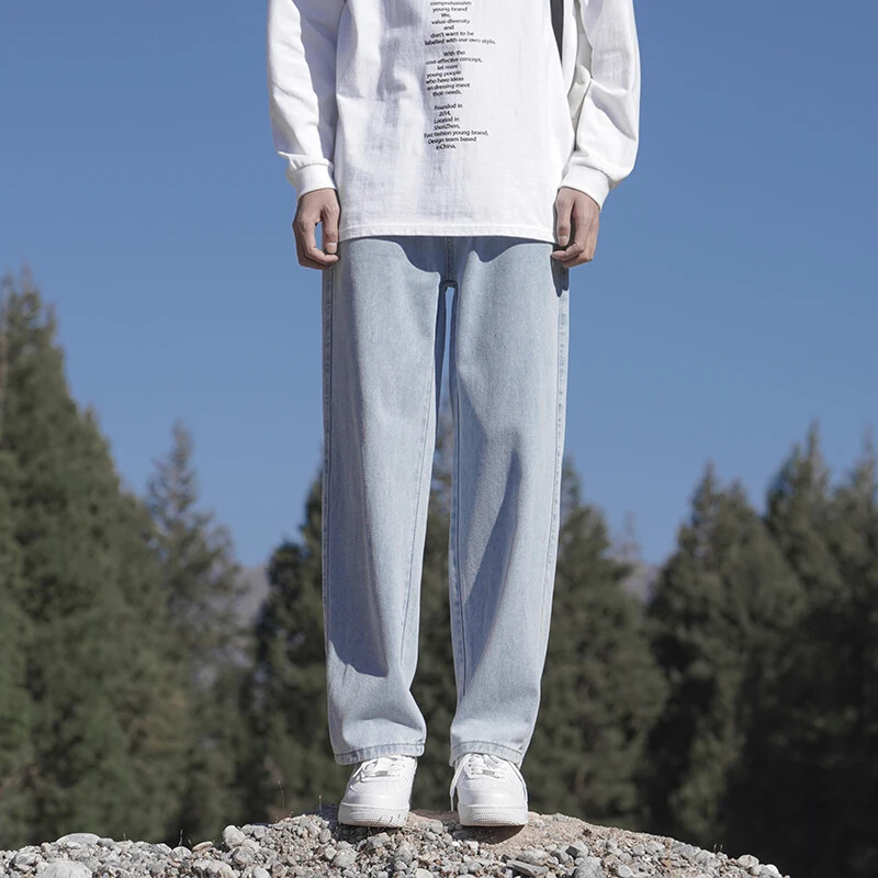 5 spalvos Pavasaris ruduo Nauja mada Korėjos Laisvi Tiesūs Džinsai Vyriški Kelnės elastinga juosmuo plati kojos Laisvalaikio kelnės Vyriški drabužiai