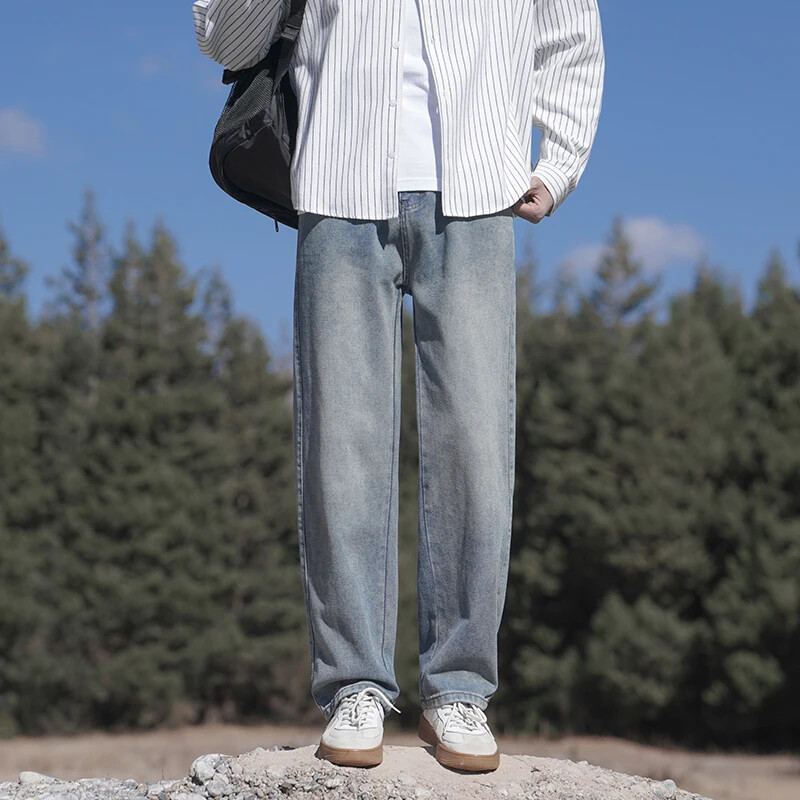 5 spalvos Pavasaris ruduo Nauja mada Korėjos Laisvi Tiesūs Džinsai Vyriški Kelnės elastinga juosmuo plati kojos Laisvalaikio kelnės Vyriški drabužiai