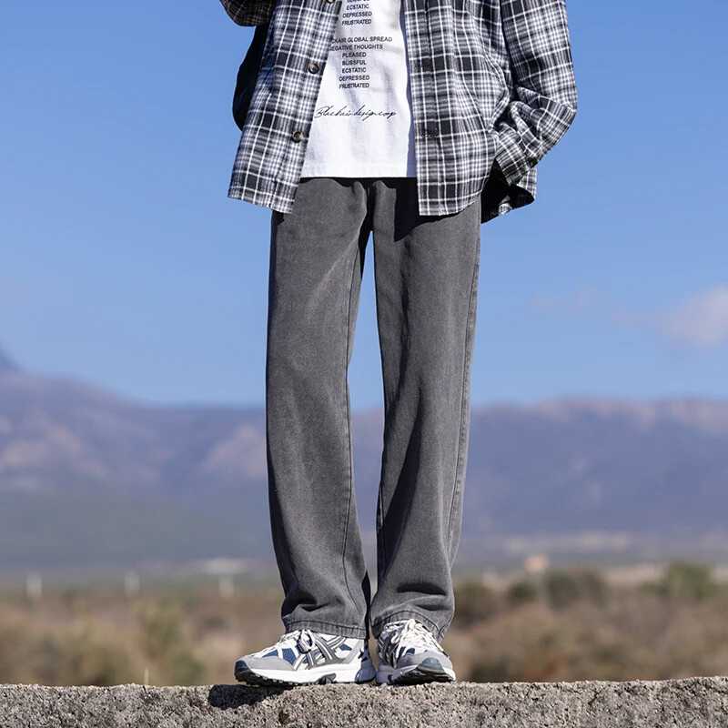 5 spalvos Pavasaris ruduo Nauja mada Korėjos Laisvi Tiesūs Džinsai Vyriški Kelnės elastinga juosmuo plati kojos Laisvalaikio kelnės Vyriški drabužiai