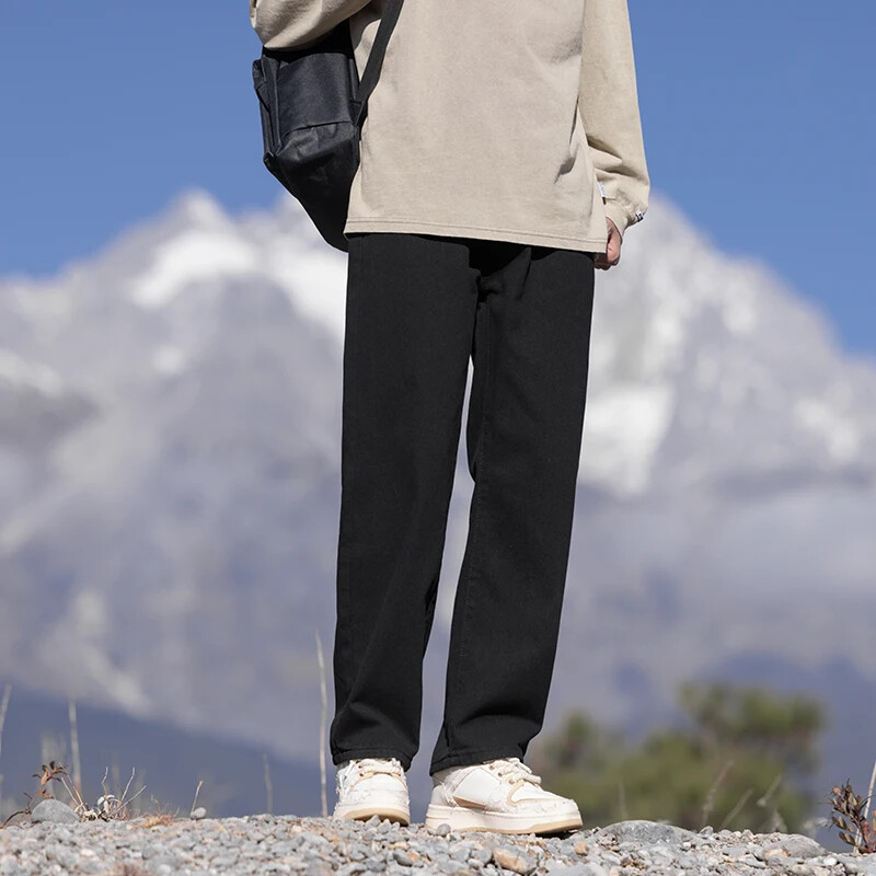 5 spalvos Pavasaris ruduo Nauja mada Korėjos Laisvi Tiesūs Džinsai Vyriški Kelnės elastinga juosmuo plati kojos Laisvalaikio kelnės Vyriški drabužiai