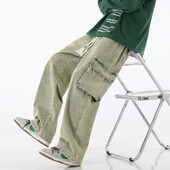 2024 m. Nauji Vyriški Baggy Cargo Džinsai Madingi Streetwear Vintažinės plačios kelnės Amerikietiški Streetwear Y2K Big Pocket Jaunimo kombinezonai