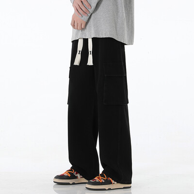 2024 m. Nauji Vyriški Baggy Cargo Džinsai Madingi Streetwear Vintažinės plačios kelnės Amerikietiški Streetwear Y2K Big Pocket Jaunimo kombinezonai