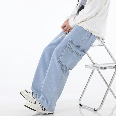 2024 m. Nauji Vyriški Baggy Cargo Džinsai Madingi Streetwear Vintažinės plačios kelnės Amerikietiški Streetwear Y2K Big Pocket Jaunimo kombinezonai