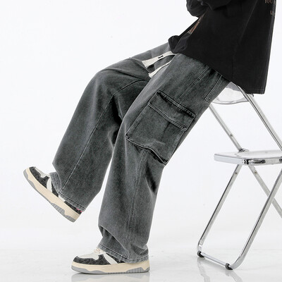 2024 m. Nauji Vyriški Baggy Cargo Džinsai Madingi Streetwear Vintažinės plačios kelnės Amerikietiški Streetwear Y2K Big Pocket Jaunimo kombinezonai