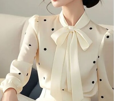 Točkaste leptir izrez Elegantne majice majice Proljeće Jesen Dugih rukava Široka bluza temperamentnog kroja, korejska modna ženska odjeća